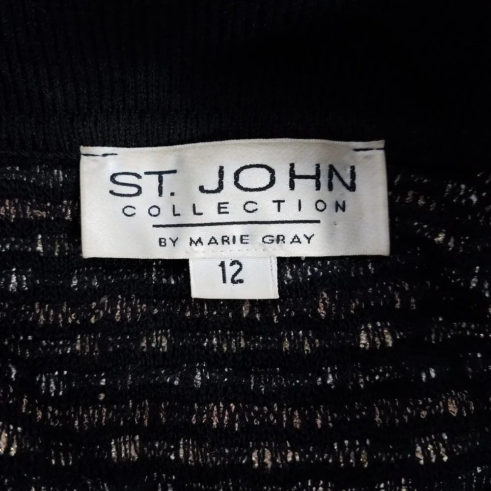 St. John Collection black tan gold buttons cardigan jacket ladies size 12 - Picture 9 of 9